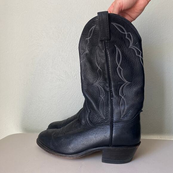 Dan Post Vintage Black Cowboy Boots Stitch Embroidery Pointed Toe Men Sz 8.5 EW - Picture 4 of 16